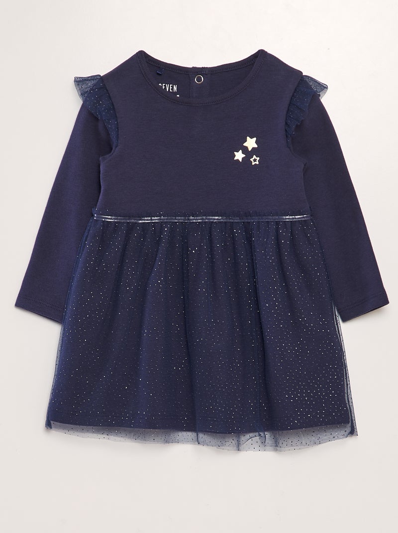 Robe en jersey et tulle Bleu marine - Kiabi