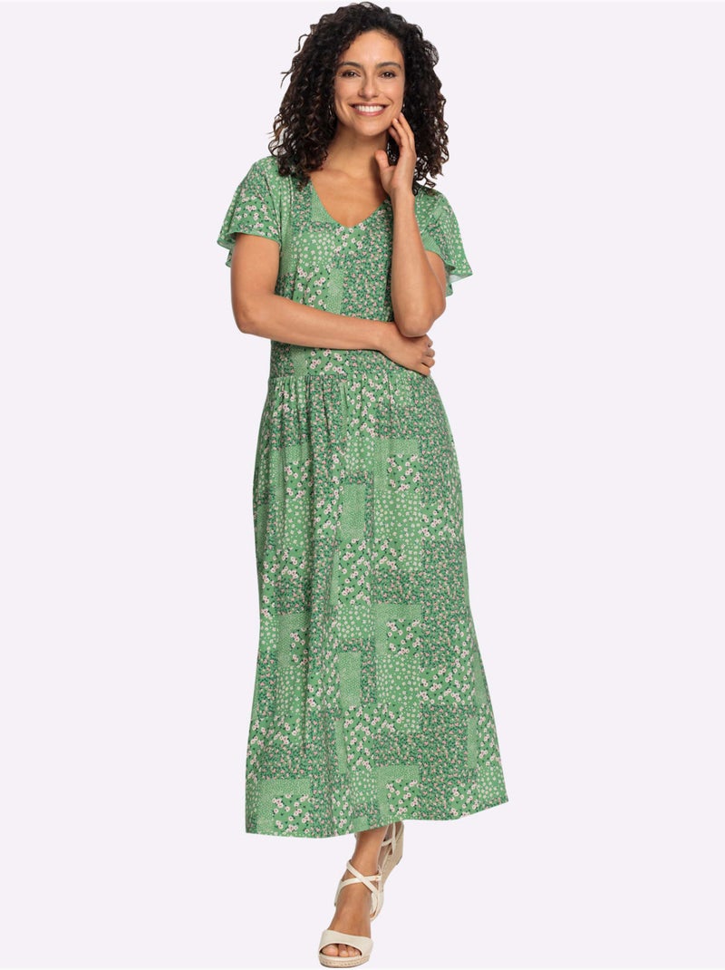 Robe en jersey fluide à col V et manches chauve-souris - Taille standard - Witt Vert - Kiabi