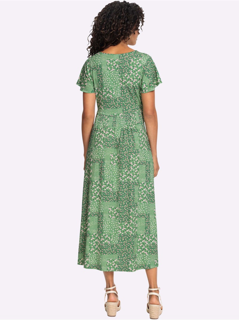 Robe en jersey fluide à col V et manches chauve-souris - Taille standard - Witt Vert - Kiabi