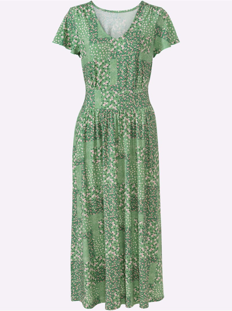 Robe en jersey fluide à col V et manches chauve-souris - Taille standard - Witt Vert - Kiabi