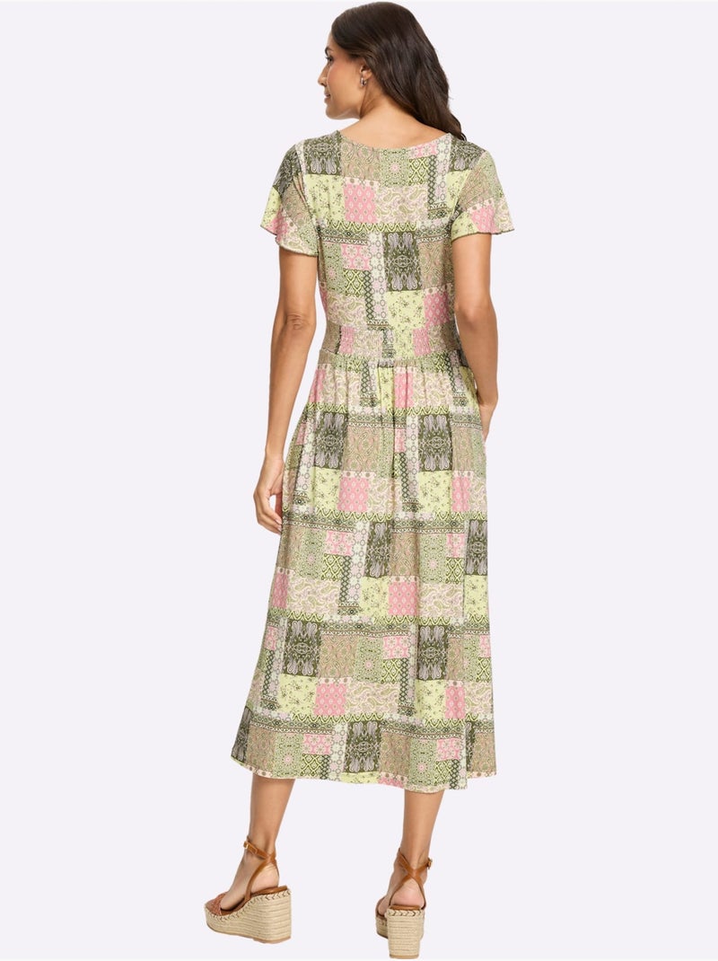 Robe En Jersey Fronces Aux épaules - Taille Standard - Witt Rose/Vert - Kiabi