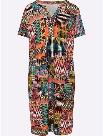 Robe en jersey imprimé géométrique col v ouvert et manches courtes - taille standard - helline