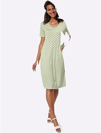 Robe en jersey imprimée à pois manches courtes col V - Taille standard - Witt