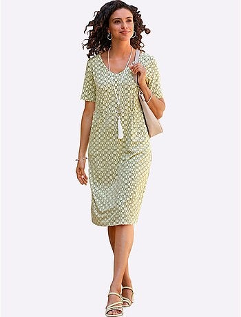 Robe en jersey imprimée à pois manches courtes col V - Taille standard - Witt