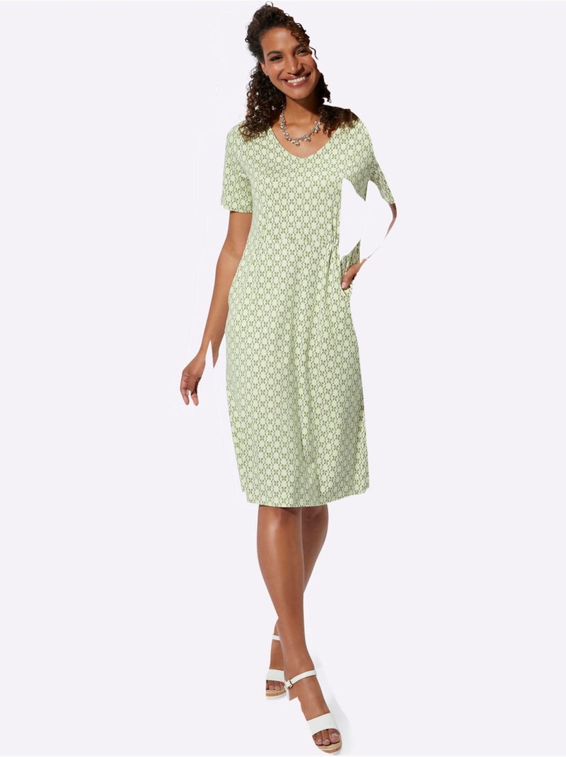 Robe en jersey imprimée à pois manches courtes col V - Taille standard - Witt Pistache - Kiabi