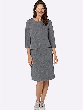Robe en jersey jacquard à manches trois quarts et col rond - Taille standard - Moda Vilona