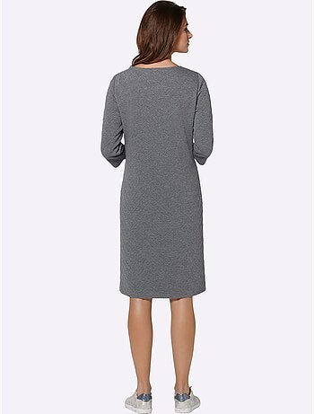 Robe en jersey jacquard à manches trois quarts et col rond - Taille standard - Moda Vilona