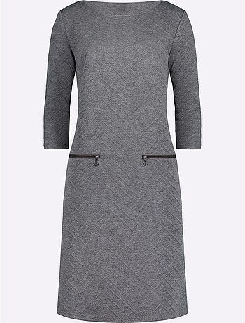 Robe en jersey jacquard à manches trois quarts et col rond - Taille standard - Moda Vilona