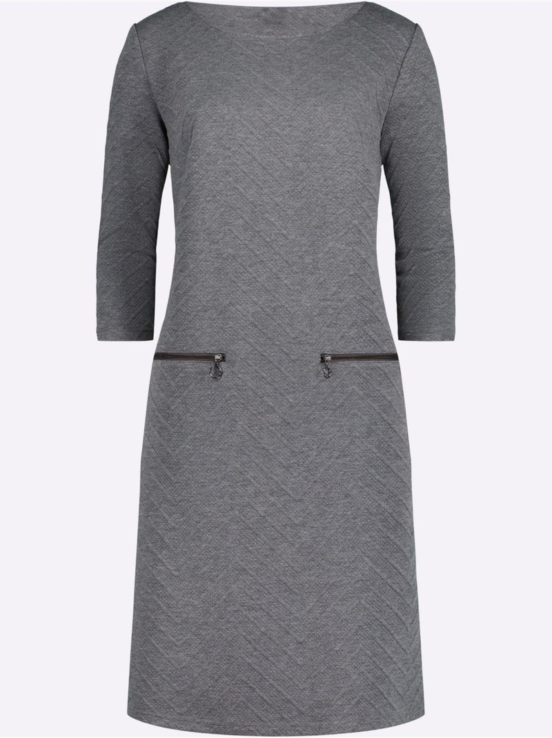 Robe en jersey jacquard à manches trois quarts et col rond - Taille standard - Moda Vilona Gris chiné - Kiabi