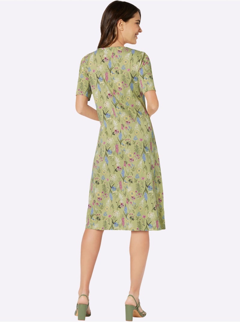 Robe En Jersey Joli Motif Floral - Taille Standard - Moda Vilona Vert tilleul - Kiabi