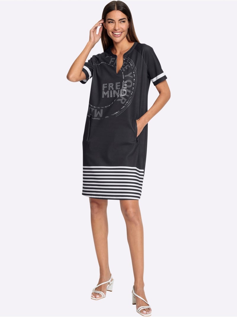 Robe En Jersey Jolies Pierres Brillantes Fantaisie - Taille Standard - helline Noir Blanc - Kiabi