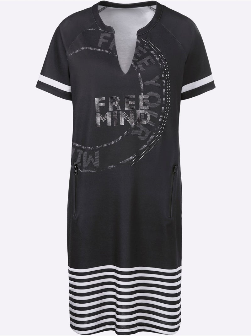 Robe En Jersey Jolies Pierres Brillantes Fantaisie - Taille Standard - helline Noir Blanc - Kiabi