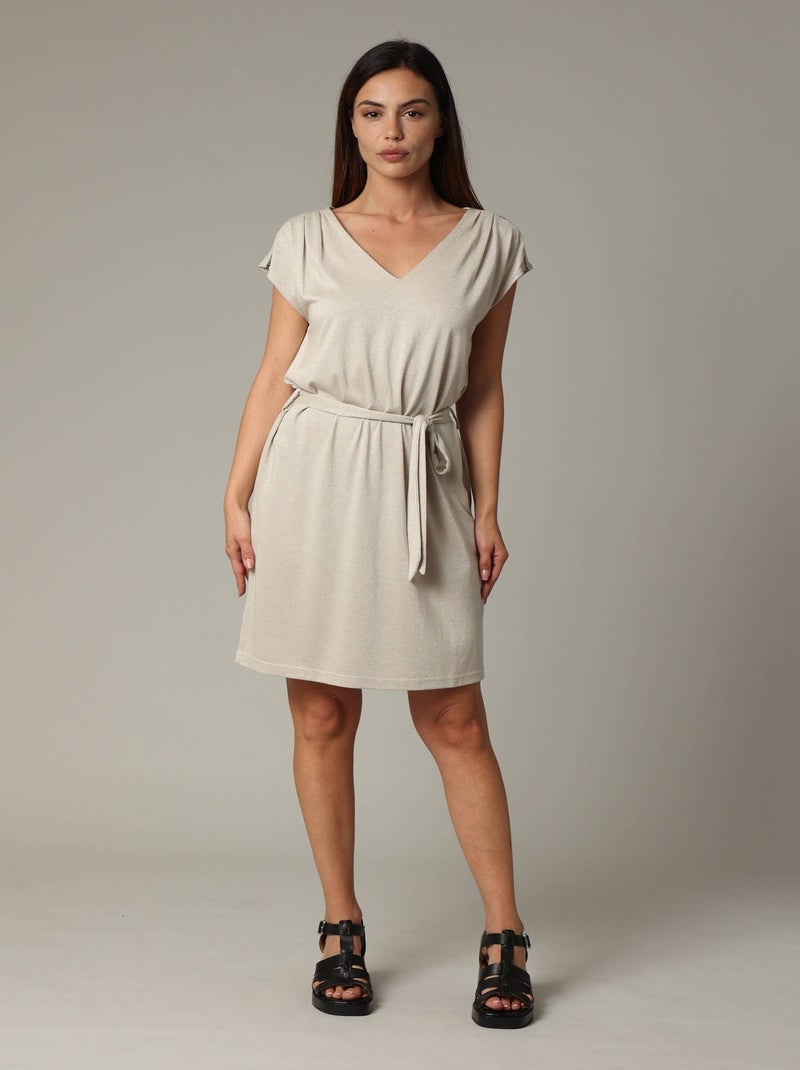 Robe en jersey lurex avec ceinture intégrée 'Deeluxe' Beige - Kiabi