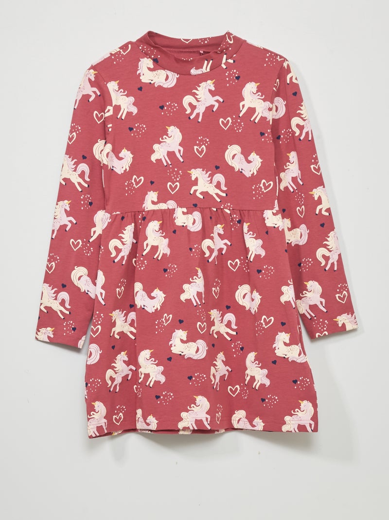 Robe en jersey manches longues 'Licorne' Rouge - Kiabi