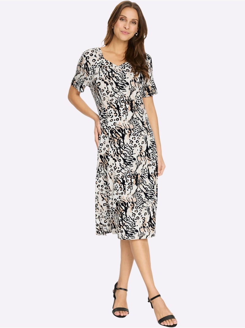 Robe En Jersey Motif Animal Tendance - Taille Standard - Witt Noir Ecru Noir - Kiabi
