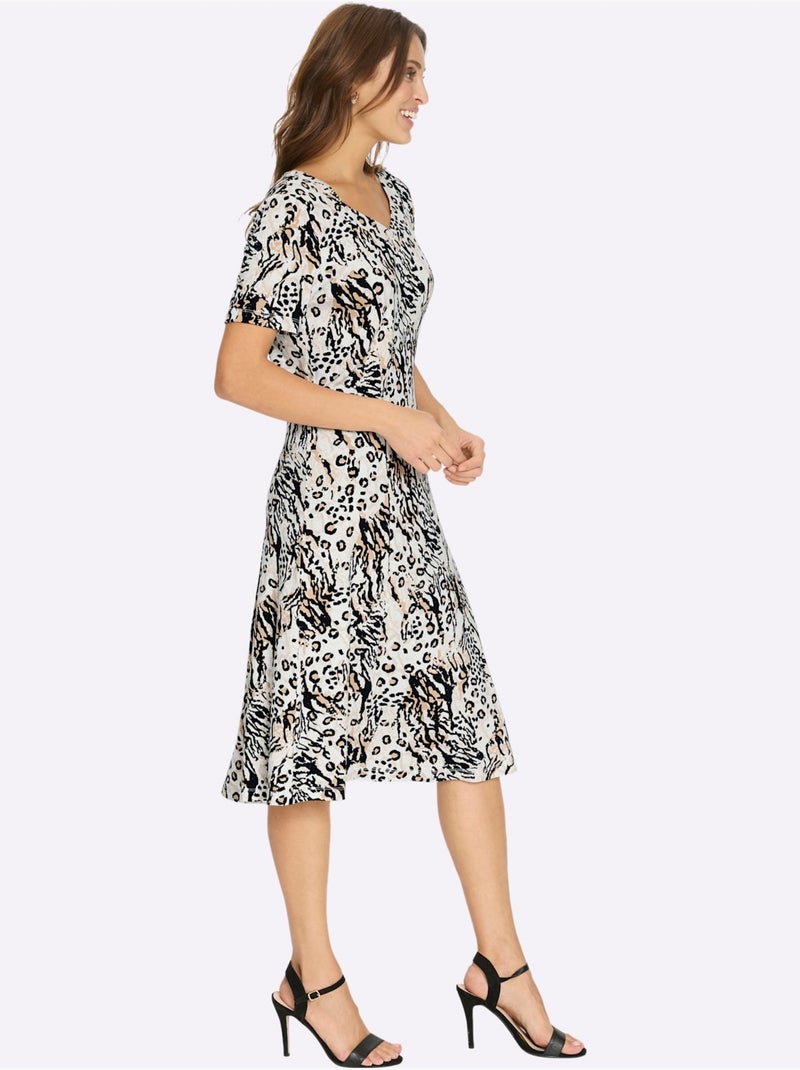 Robe En Jersey Motif Animal Tendance - Taille Standard - Witt Noir Ecru Noir - Kiabi