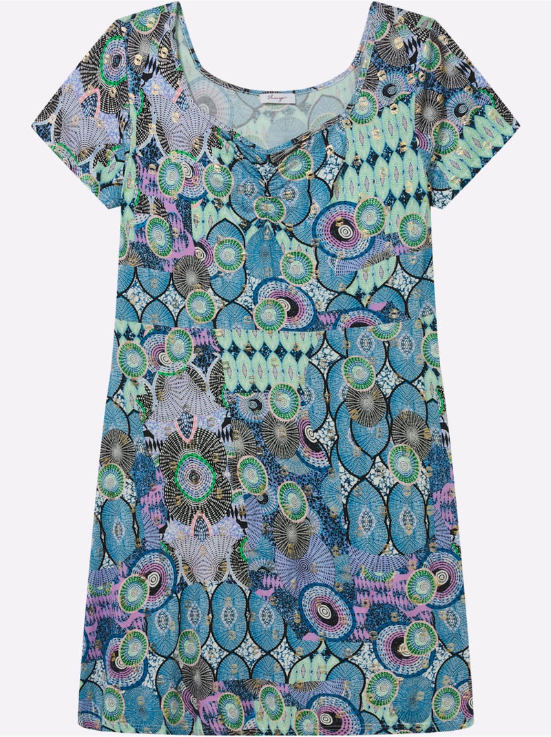 Robe En Jersey Motif Fantaisie - Taille Standard - Sheego Bleu Beige Bleu - Kiabi