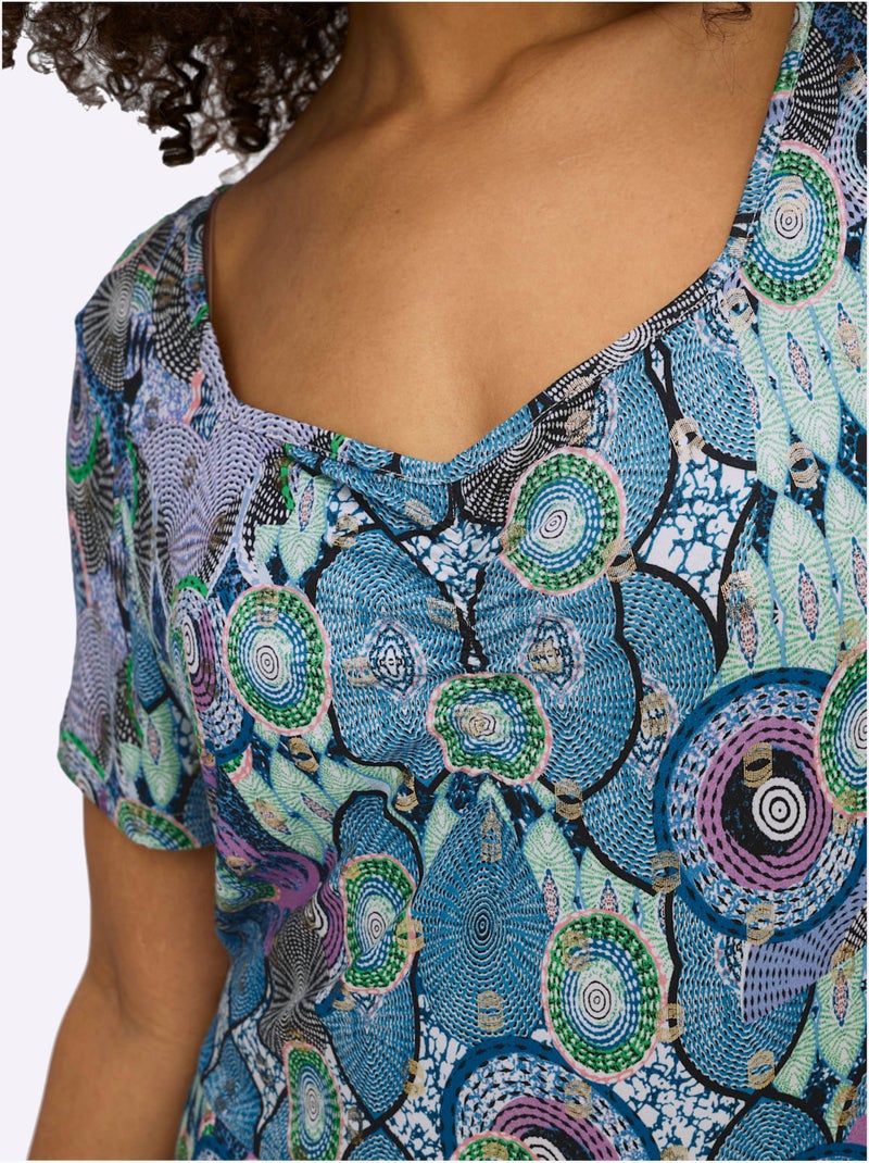 Robe En Jersey Motif Fantaisie - Taille Standard - Sheego Bleu Beige Bleu - Kiabi