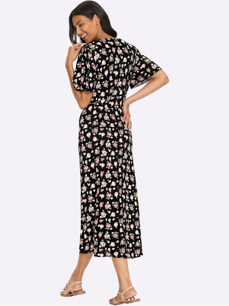 Robe En Jersey Pure Viscose - Taille Standard - Moda Vilona Noir Rose - Kiabi