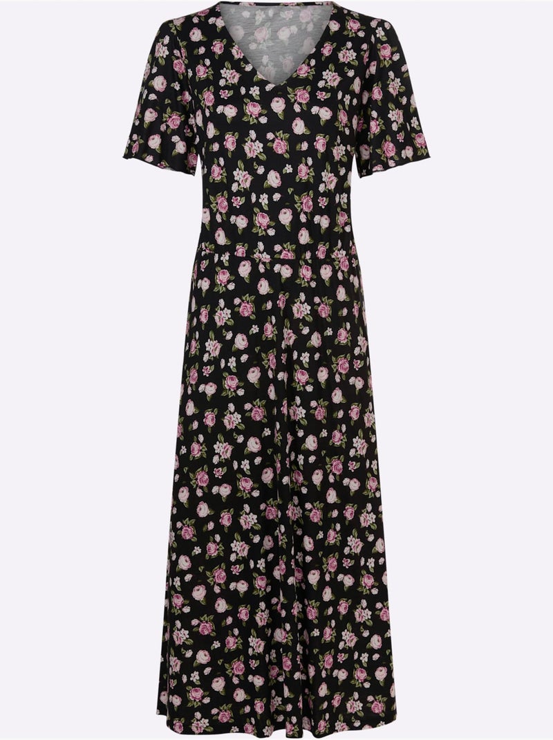 Robe En Jersey Pure Viscose - Taille Standard - Moda Vilona Noir Rose - Kiabi