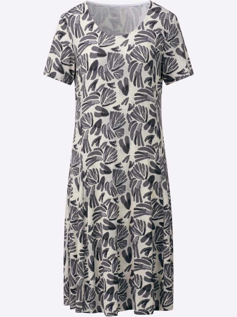 Robe En Jersey Qualité Viscose Douce - Taille Standard - Witt Blanc Gris - Kiabi