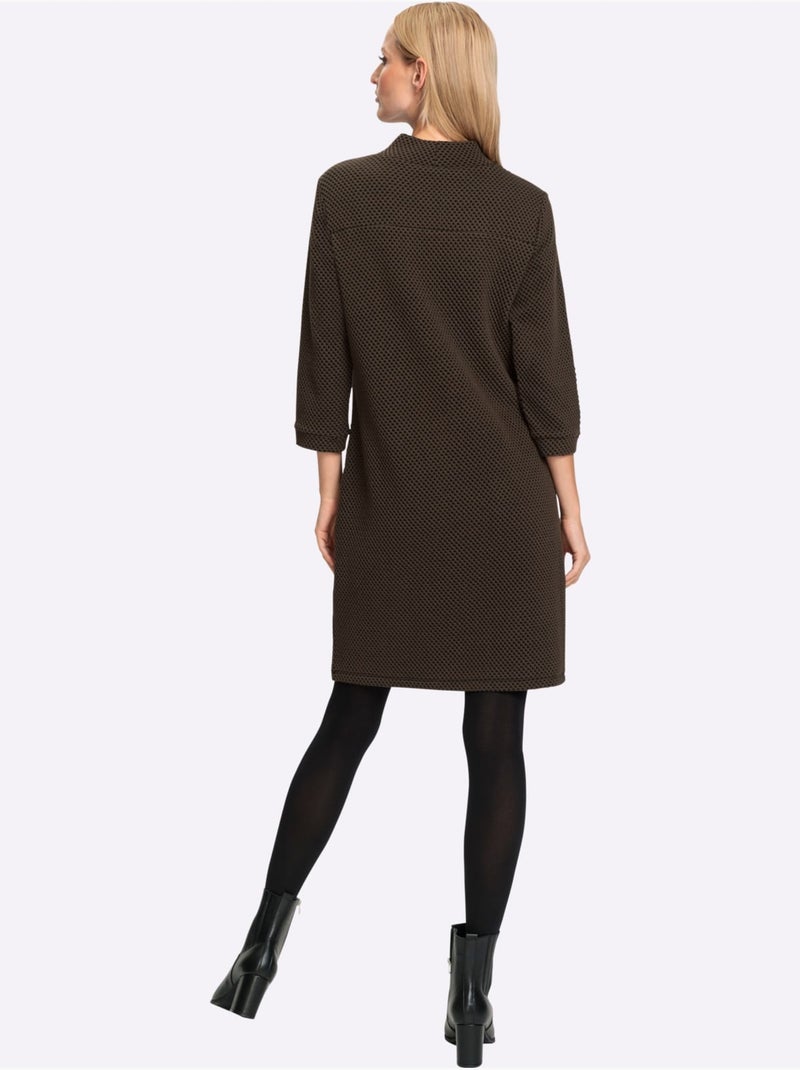 Robe En Jersey Structure Gaufrée - Taille Standard - helline Gris Noir - Kiabi