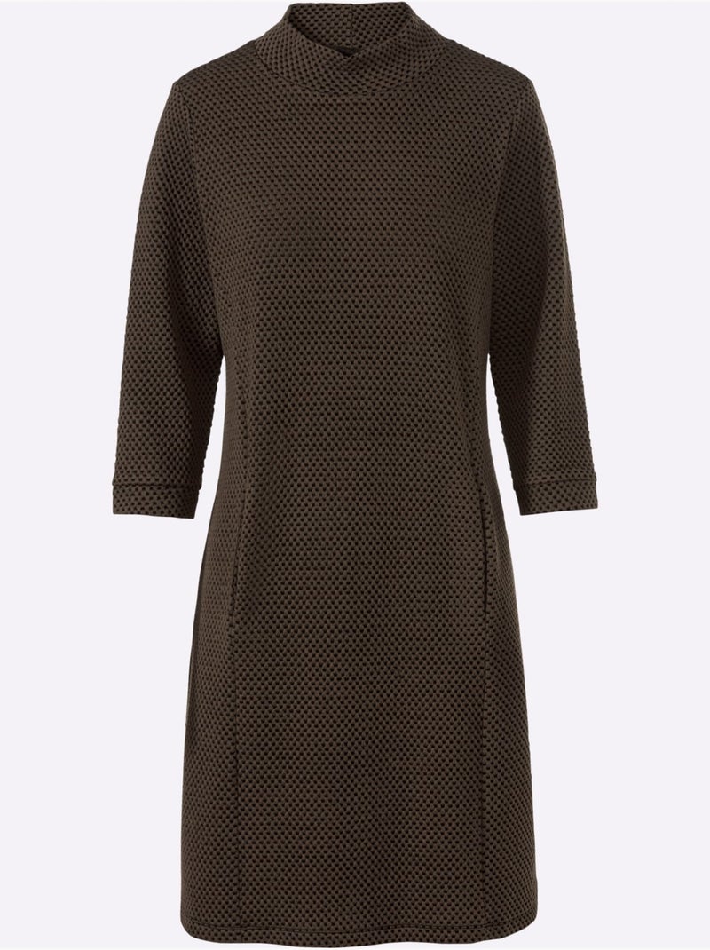 Robe En Jersey Structure Gaufrée - Taille Standard - helline Gris Noir - Kiabi