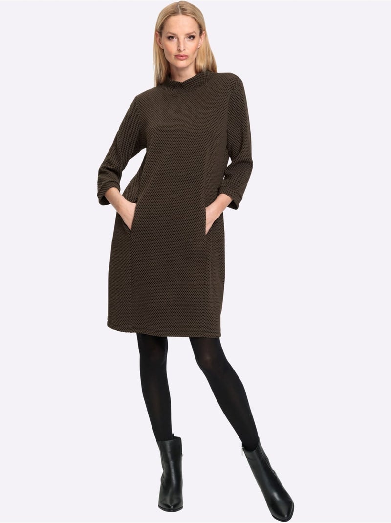 Robe En Jersey Structure Gaufrée - Taille Standard - helline Gris Noir - Kiabi