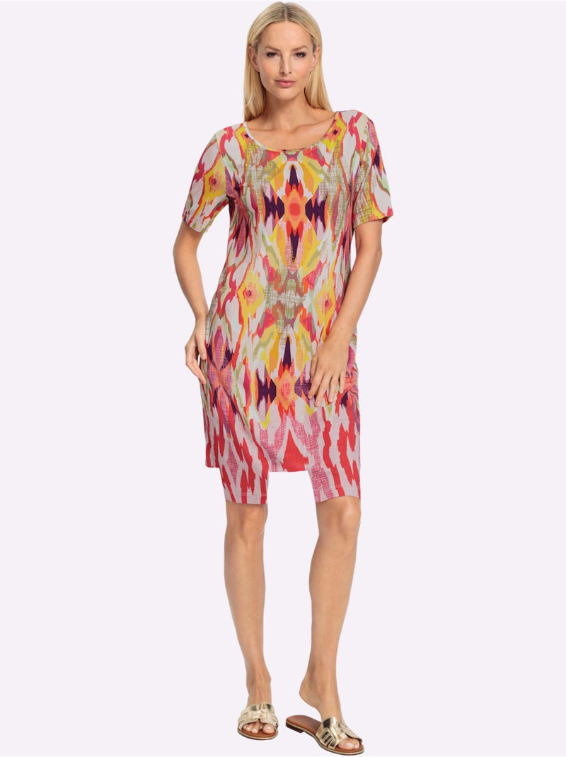 Robe En Jersey Superbe Motif Graphique - Taille Standard - helline Orange/Rose - Kiabi