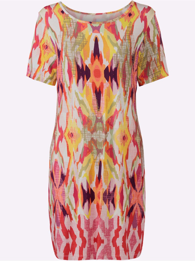 Robe En Jersey Superbe Motif Graphique - Taille Standard - helline Orange/Rose - Kiabi