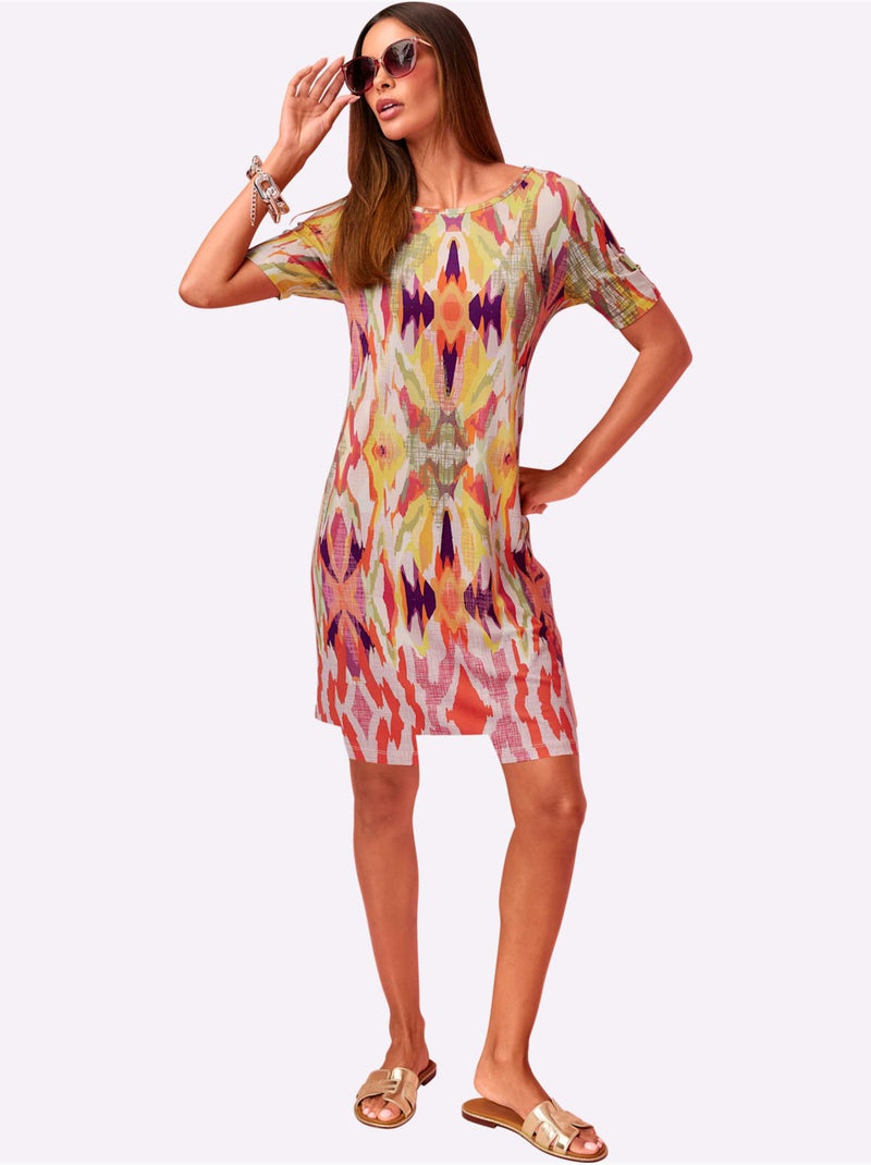 Robe En Jersey Superbe Motif Graphique - Taille Standard - helline Orange/Rose - Kiabi