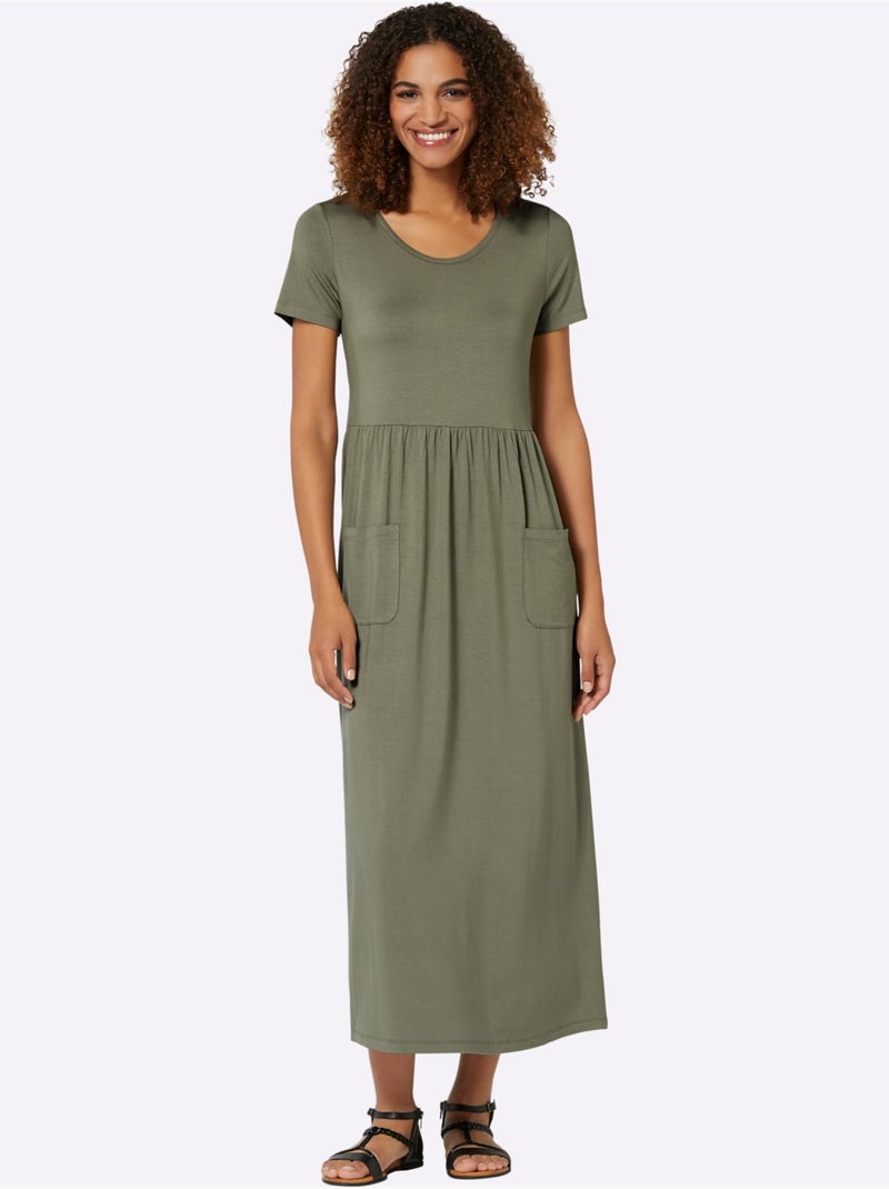 Robe En Jersey Viscose - Taille Courte - Witt Kaki - Kiabi