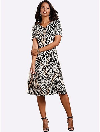 Robe en jersey viscose avec motif pois et col en V - Taille courte - Witt