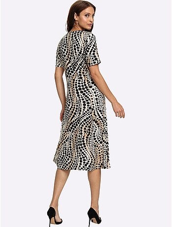 Robe en jersey viscose avec motif pois et col en V - Taille courte - Witt