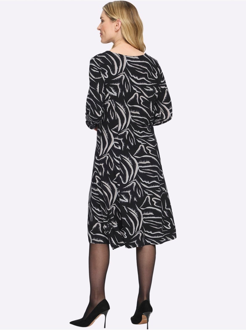 Robe En Jersey Viscose Douce Et Fluide - Taille Standard - Moda Vilona Noir Blanc - Kiabi