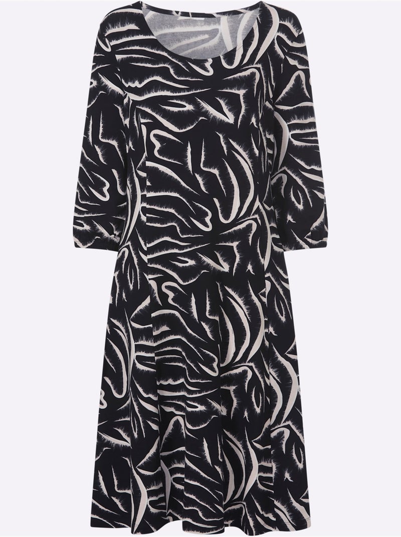 Robe En Jersey Viscose Douce Et Fluide - Taille Standard - Moda Vilona Noir Blanc - Kiabi
