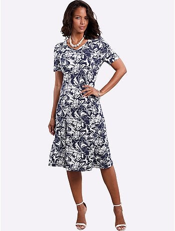 Robe en jersey viscose motif floral manches courtes avec ceinture - taille standard - witt
