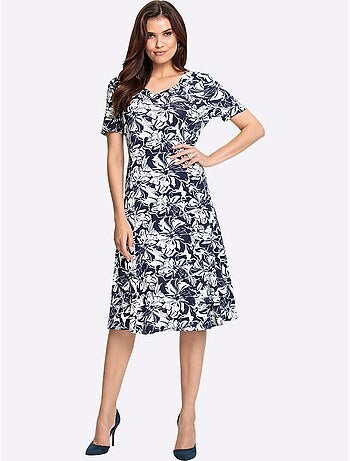 Robe en jersey viscose motif floral manches courtes avec ceinture - taille standard - witt