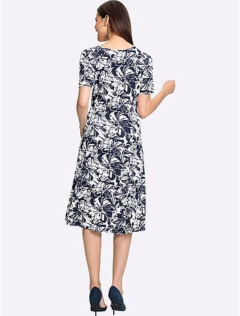 Robe en jersey viscose motif floral manches courtes avec ceinture - taille standard - witt