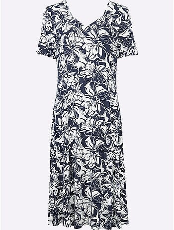 Robe en jersey viscose motif floral manches courtes avec ceinture - taille standard - witt