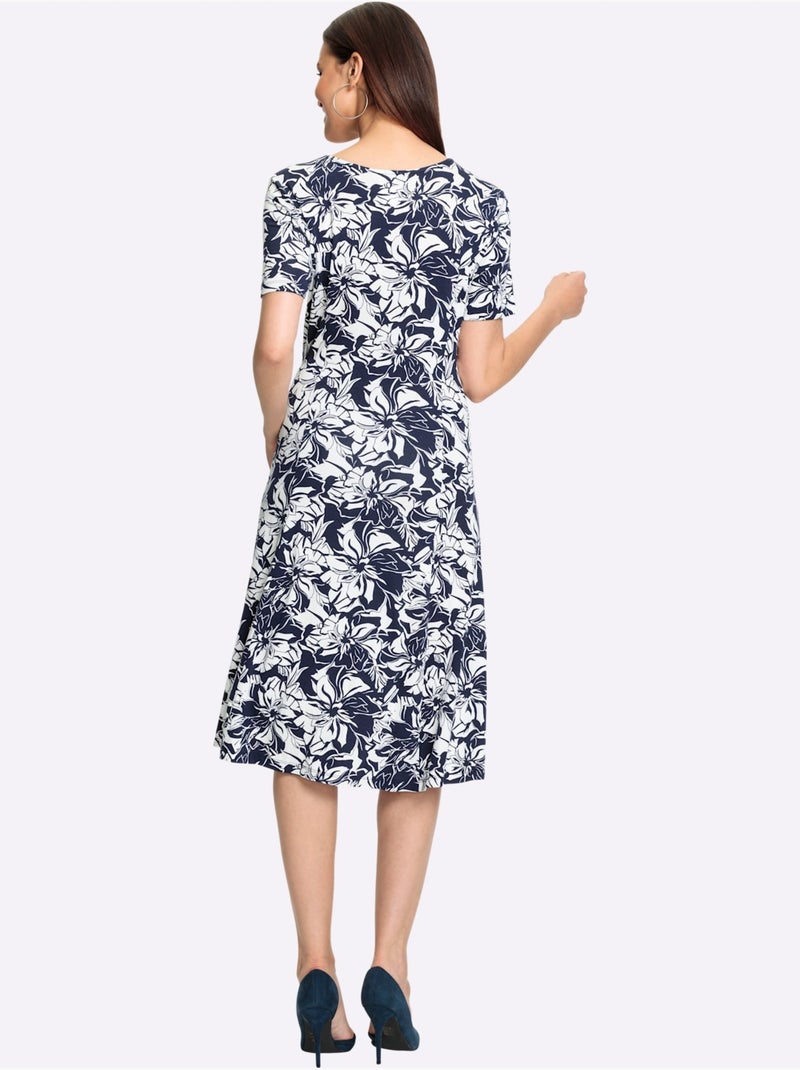 Robe en jersey viscose motif floral manches courtes avec ceinture - taille standard - witt Ecru/Marine - Kiabi