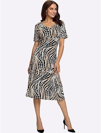 Robe en jersey viscose motif pois et manches courtes - Taille standard - Witt