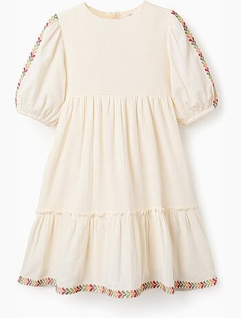 Robe en lin à manches ballon et broderie