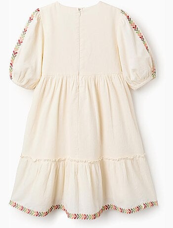 Robe en lin à manches ballon et broderie