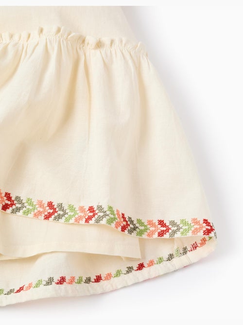 Robe en lin à manches ballon et broderie - Kiabi