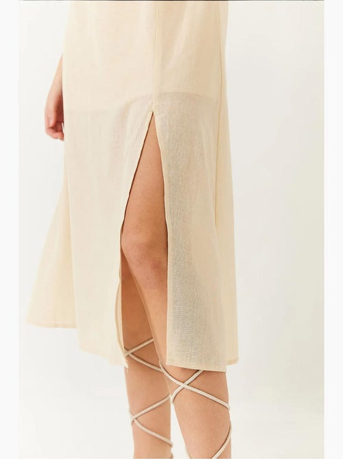 Robe en lin à manches bouffantes, col carré et fente dans le dos de bianco lucci - Kiabi Robe en lin à manches bouffantes, col carré et fente dans le dos de bianco lucci - Kiabi