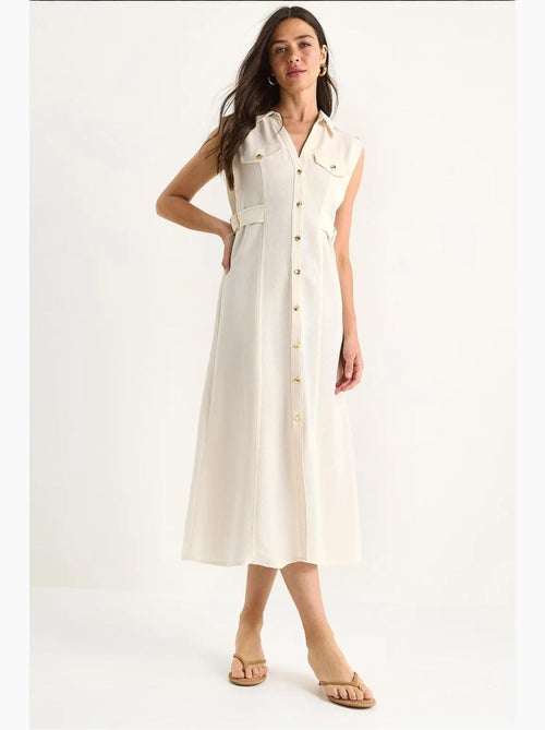 Robe en lin avec boutons dorés et détails à la taille lucci - Kiabi Robe en lin avec boutons dorés et détails à la taille lucci - Kiabi