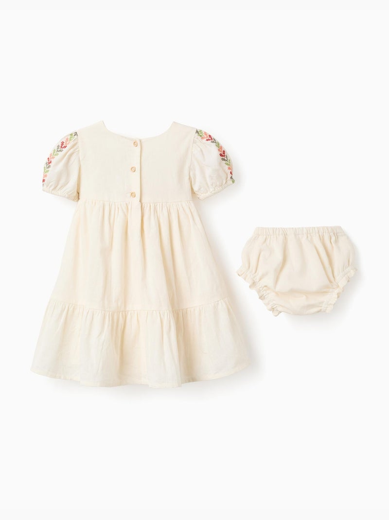 Robe en lin avec broderie + bloomer Beige - Kiabi