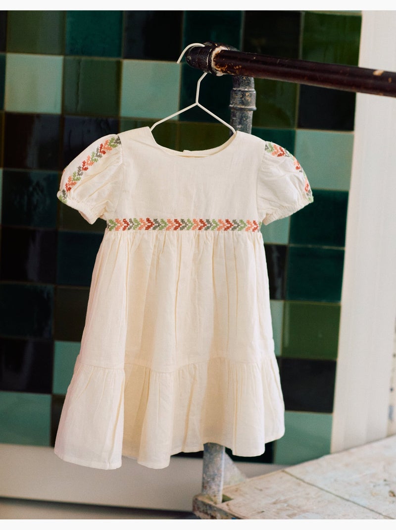 Robe en lin avec broderie + bloomer Beige - Kiabi