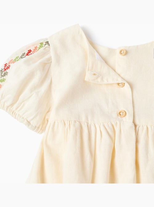 Robe en lin avec broderie + bloomer - Kiabi